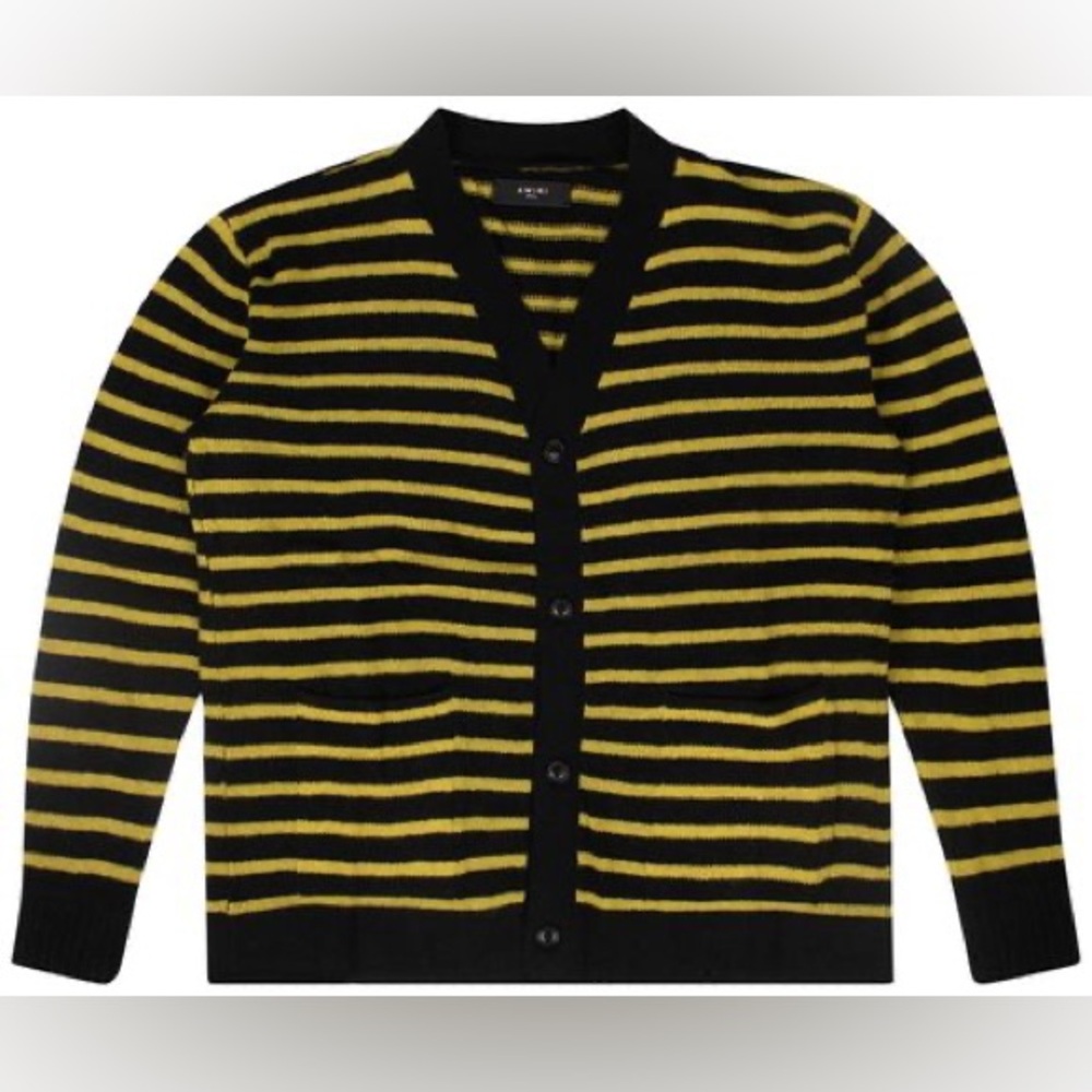 Amiri Thin Striped Cardigan Sweater 'Black/Yellow'